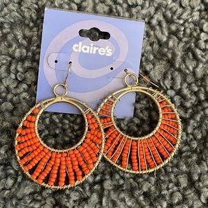 Beaded orange hooped earrings